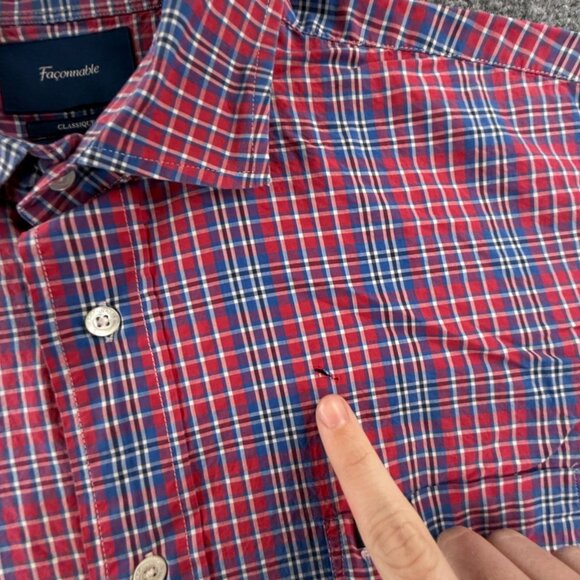 Faconnable Blue Red Cotton 2XL Plaid Mens Long Sleeve Pocket Button Up Shirt - Picture 3 of 15